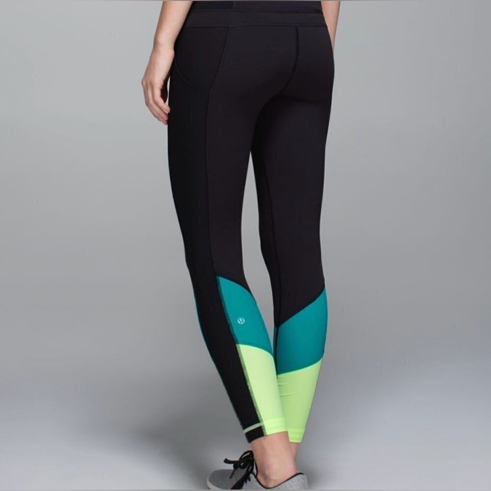 Lululemon Trail Bound 7/8 Tights Black / Blue Tropics / Clear Mint Size 8